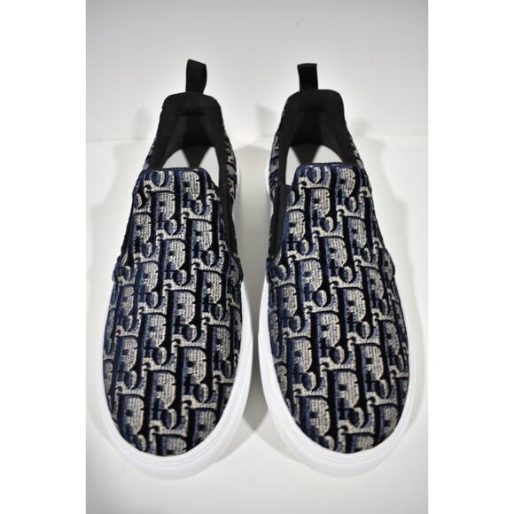 Dior Solar Blue Velvet Oblique Logo White Flat Skate Slip On Low Sneaker 41.5 - Picture 5 of 12